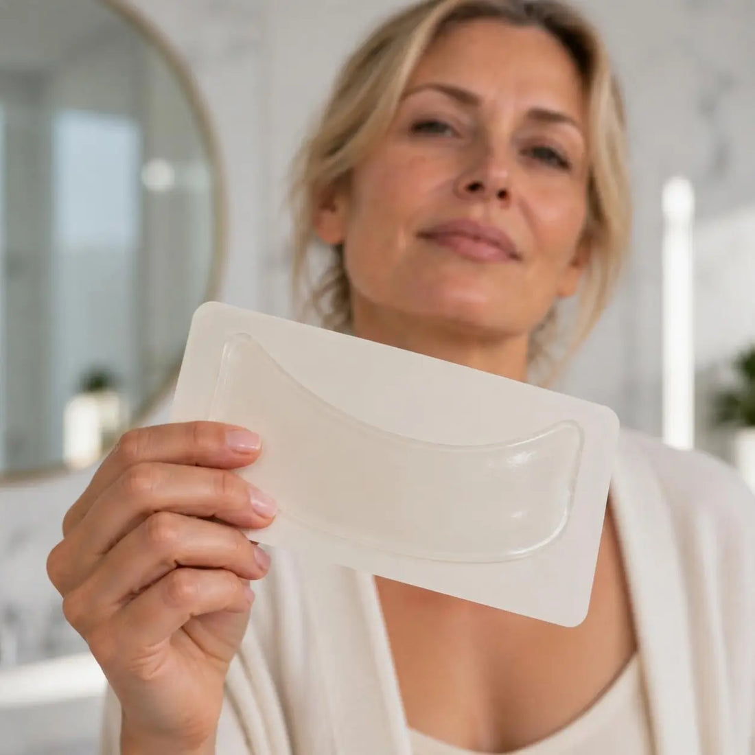 Plaster na szyję z żelu silikonowego Nocna Skóra na podkładce, trzymany w dłoni